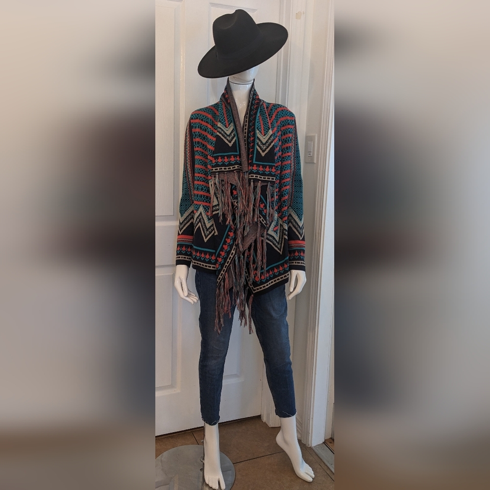 Flying Tomato Bold Multicolor OG Weastern Cardigan Shawl Collard Neck Large